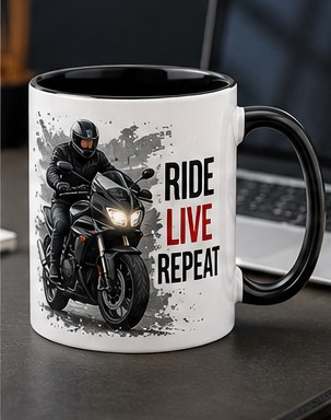 Ride live repeat — custom black caricature mug